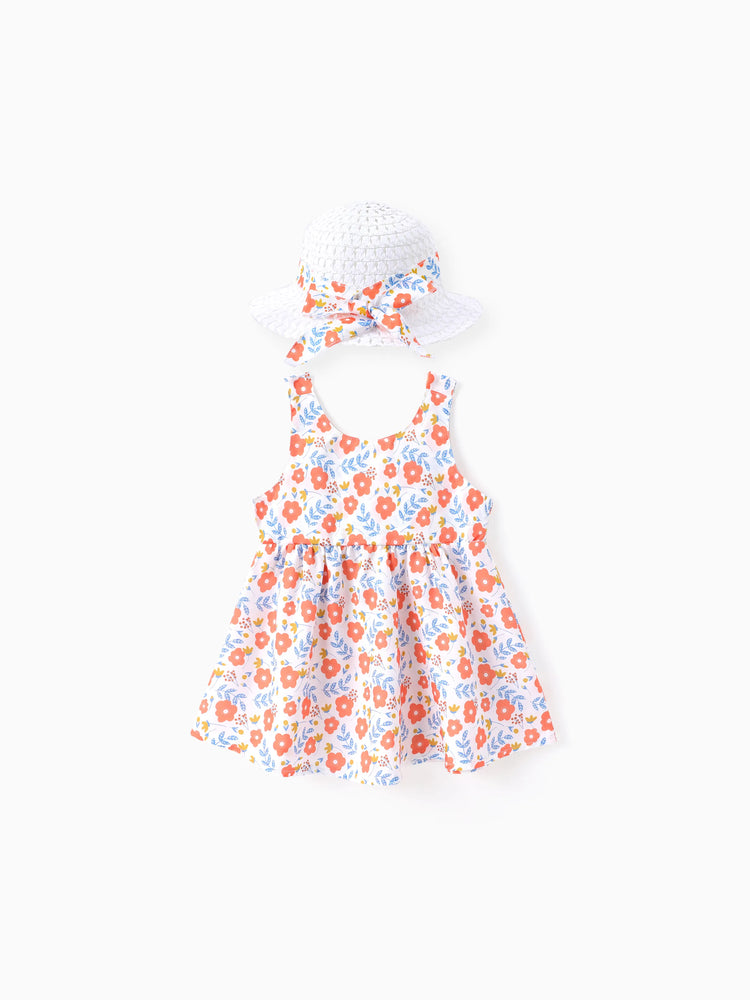2pcs Baby Girl Little Daisy Bowknot Dress Set Orange