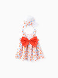 2pcs Baby Girl Little Daisy Bowknot Dress Set Orange