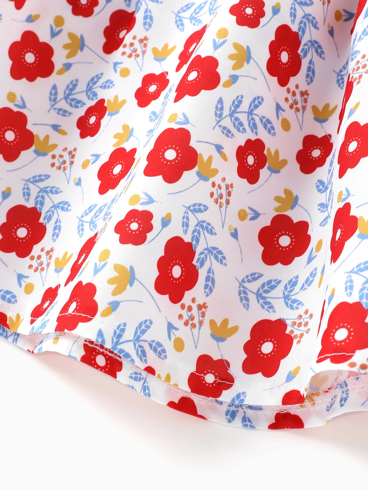 Conjunto de 2 piezas de vestido con lazo de margaritas para niña pequeña, color rojo