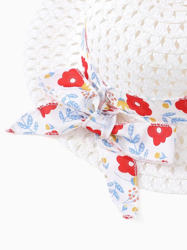 Conjunto de 2 piezas de vestido con lazo de margaritas para niña pequeña, color rojo