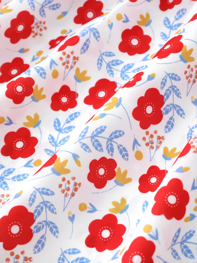 Conjunto de 2 piezas de vestido con lazo de margaritas para niña pequeña, color rojo