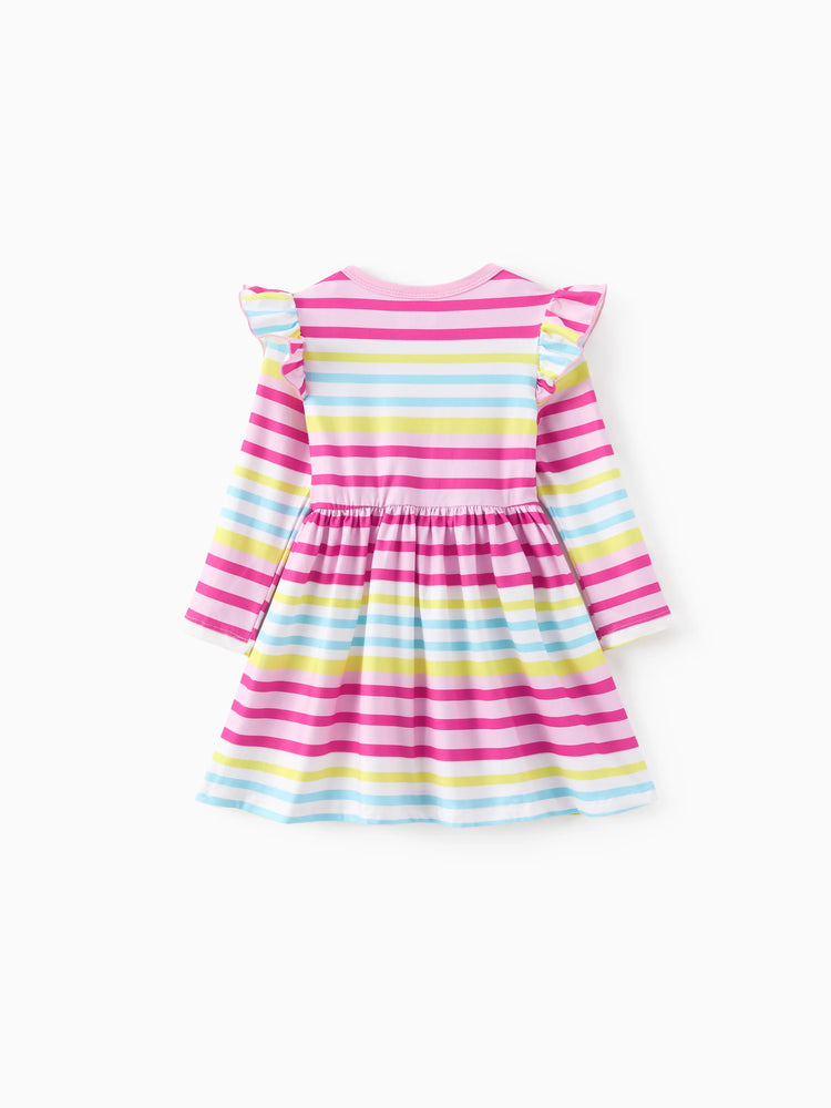 Paw Patrol Toddler Girl Skye&Everest Rainbow Striped Print Ruffle Dress Multi-color