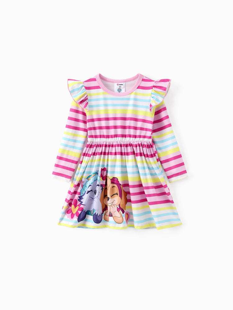 Paw Patrol Toddler Girl Skye&Everest Rainbow Striped Print Ruffle Dress Multi-color