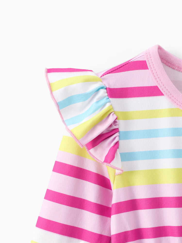 Paw Patrol Toddler Girl Skye&Everest Rainbow Striped Print Ruffle Dress Multi-color