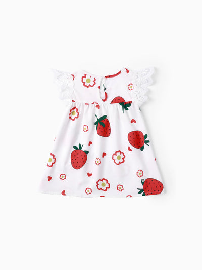 Vestido de encaje de fresa dulce para niña blanco