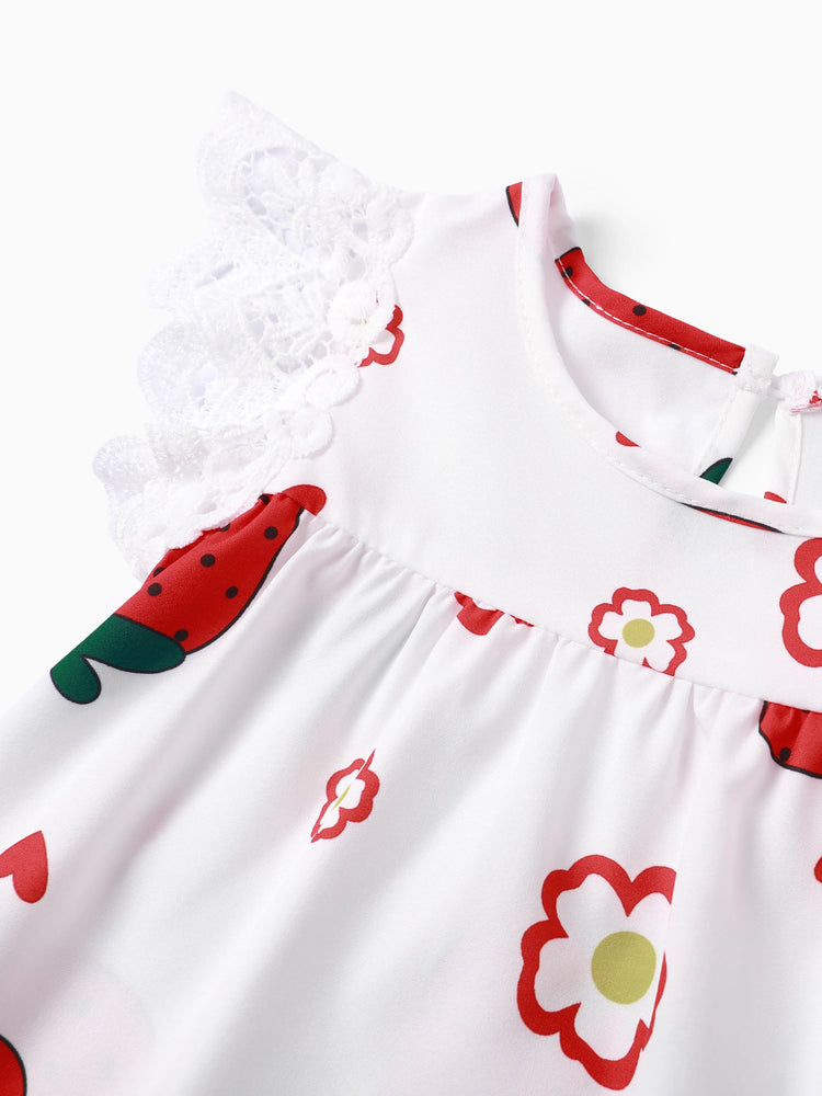 Baby Girl Sweet Strawberry Lace Dress White