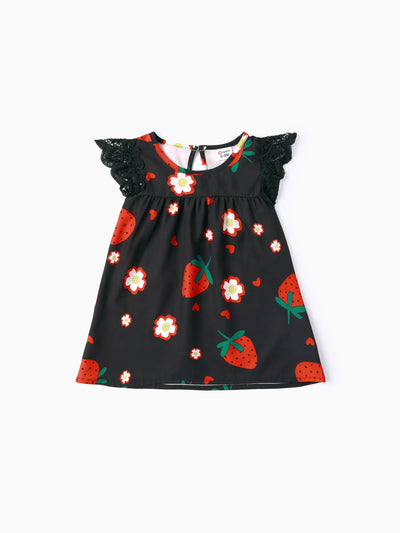 Robe en dentelle noire à motif fraise pour bébé fille