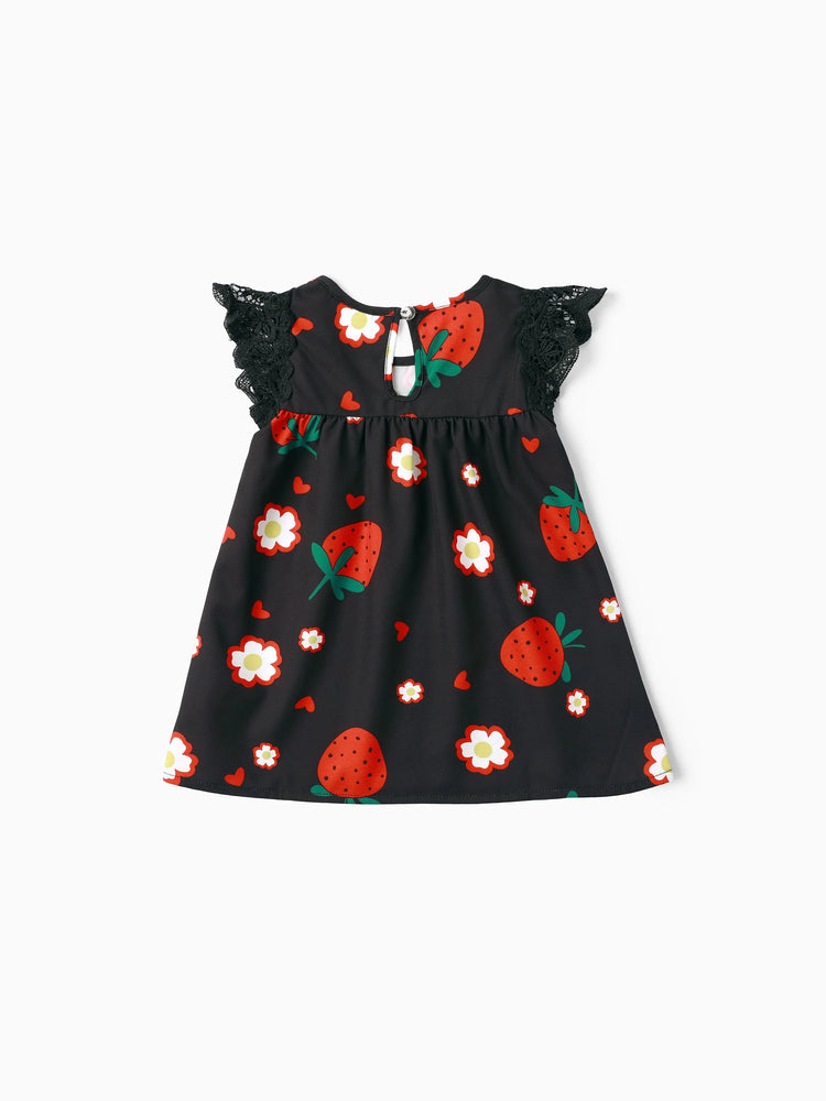Baby Girl Sweet Strawberry Lace Dress Black