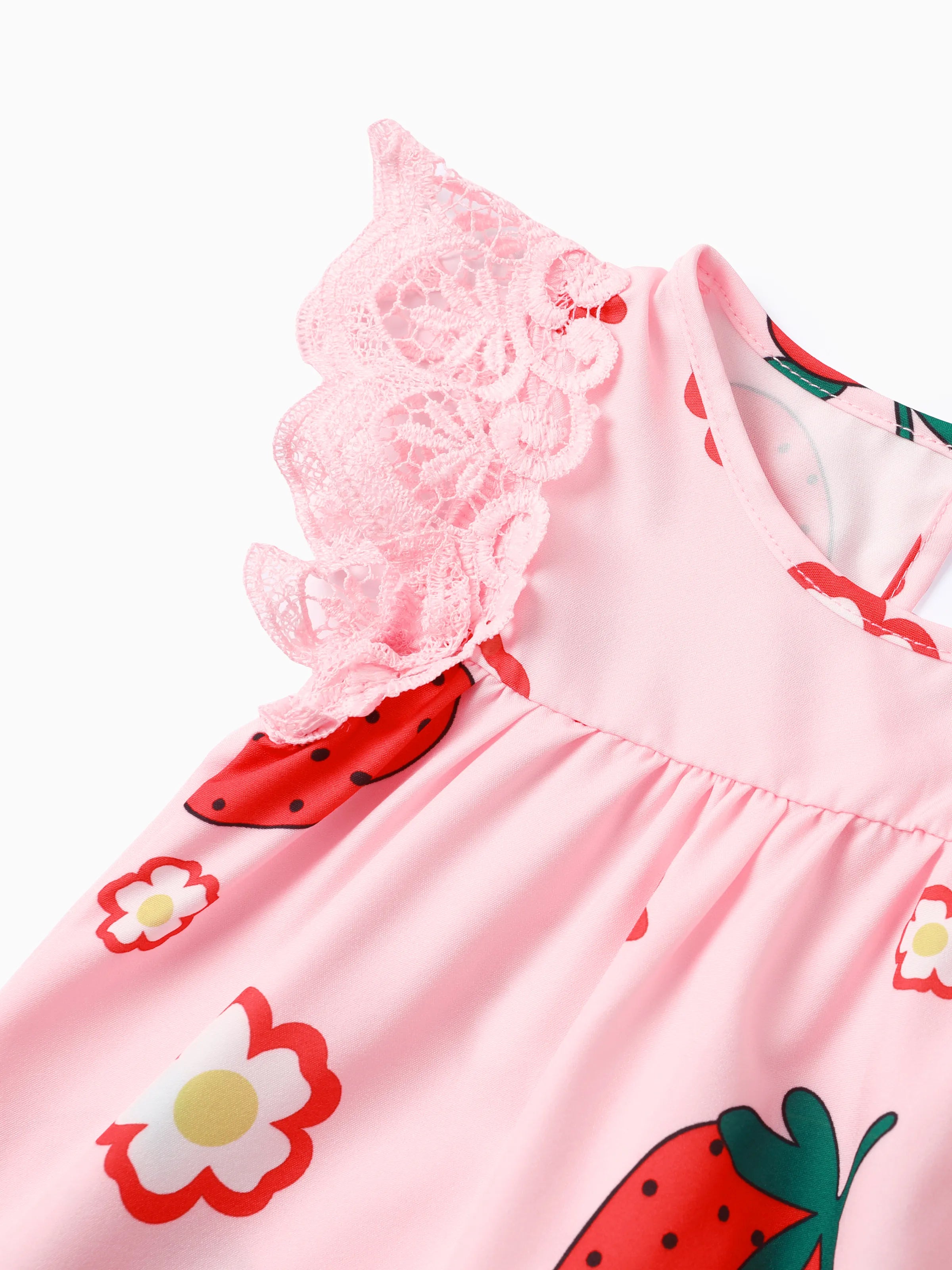 Baby Girl Sweet Strawberry Lace Dress Pink Baby Girl Sweet Strawberry Lace Dress Pink