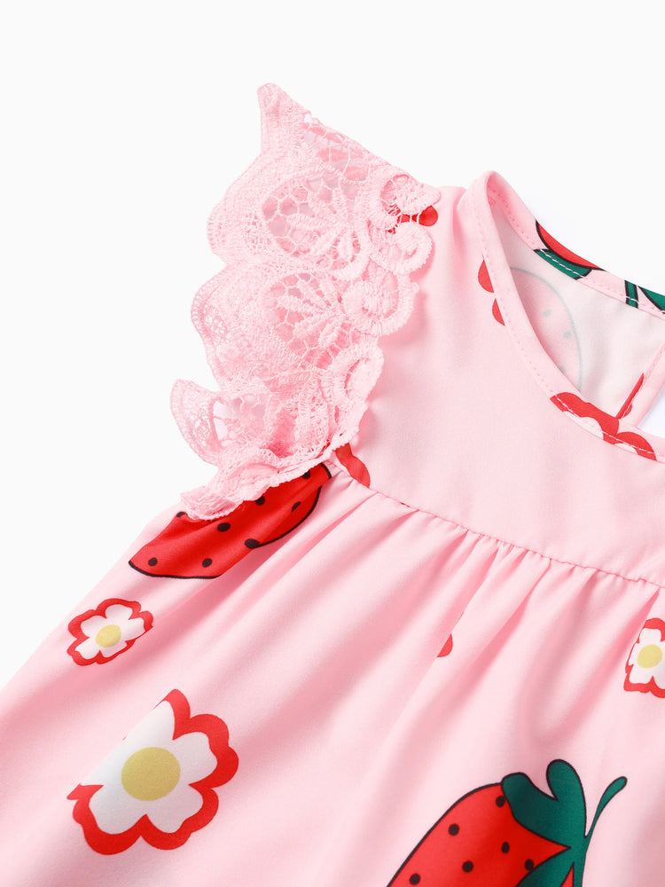 Baby Girl Sweet Strawberry Lace Dress Pink
