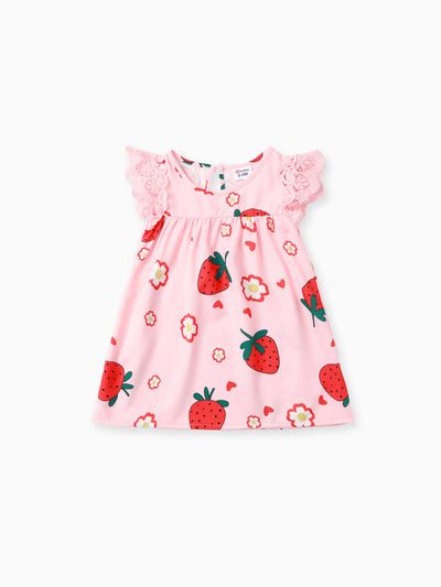 Baby Girl Sweet Strawberry Lace Dress Pink