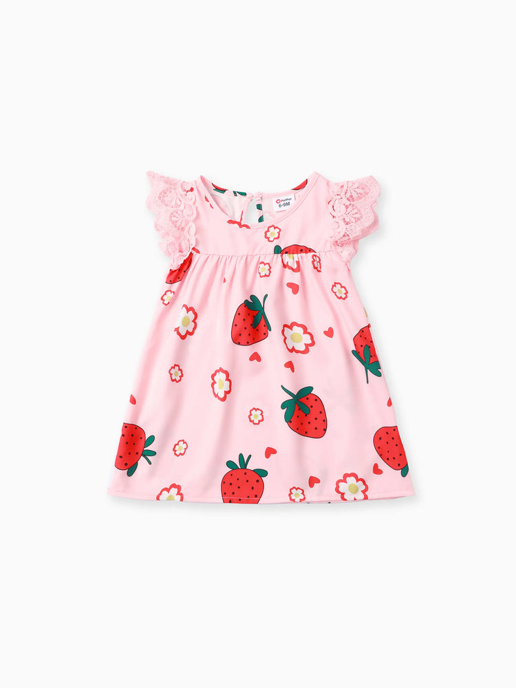 Baby Girl Sweet Strawberry Lace Dress Pink