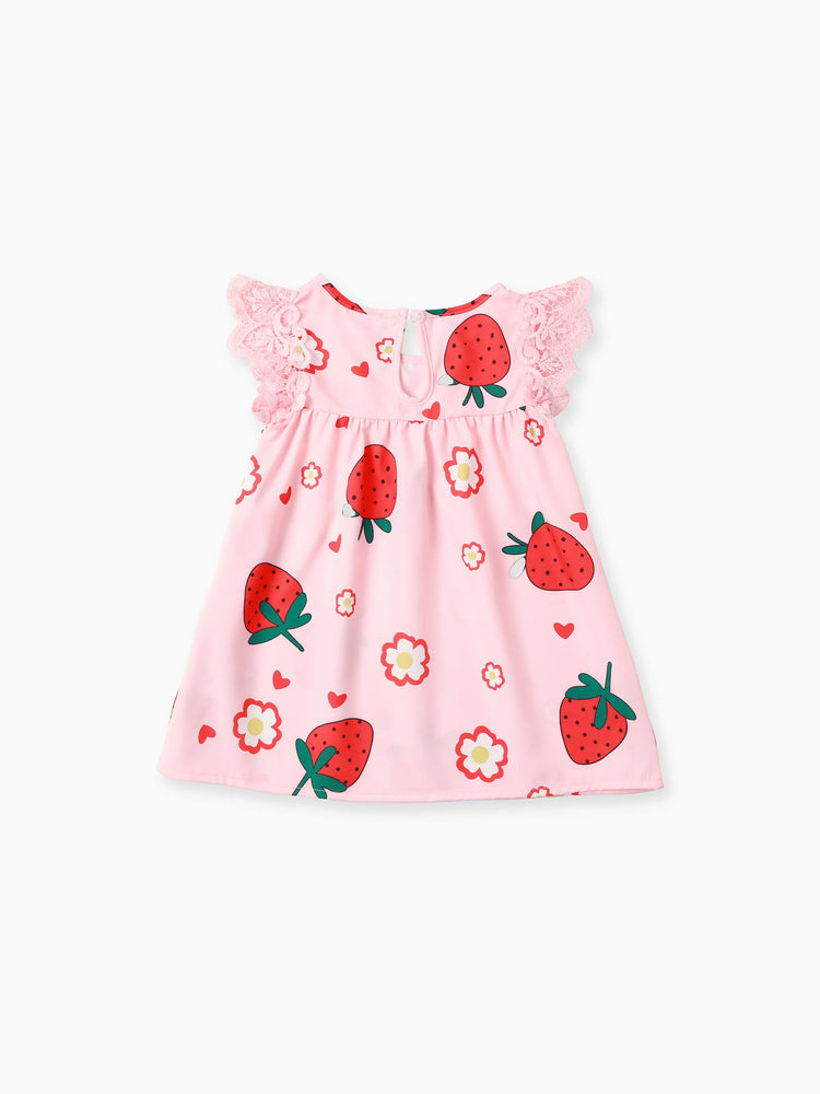 Baby Girl Sweet Strawberry Lace Dress Pink