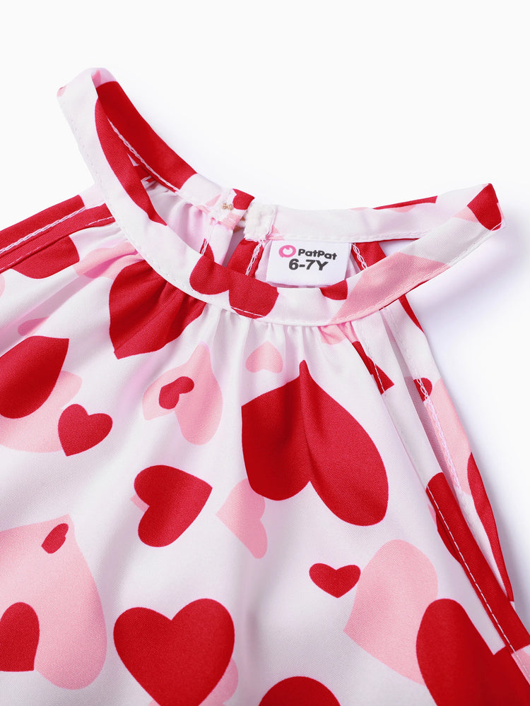 2 Stück Kinder Mädchen Valentinstag Herzförmiges Set mit offenen Ärmeln rot