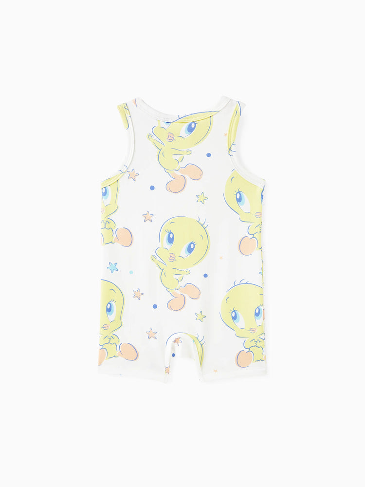 Looney Tunes Baby Boy/Girl Star print Sleeveless Romper
 White