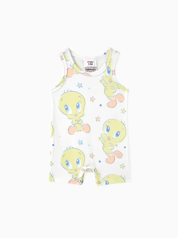 Looney Tunes Baby Boy/Girl Star print Sleeveless Romper
 White
