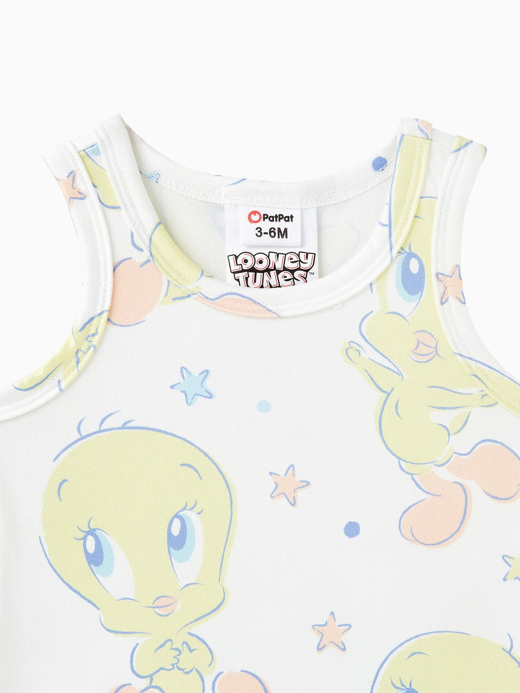 Looney Tunes Baby Boy/Girl Star print Sleeveless Romper
 White
