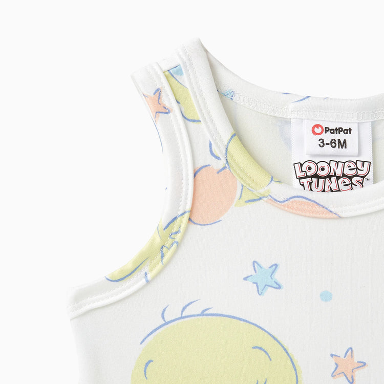 Looney Tunes Baby Boy/Girl Star print Sleeveless Romper
 White