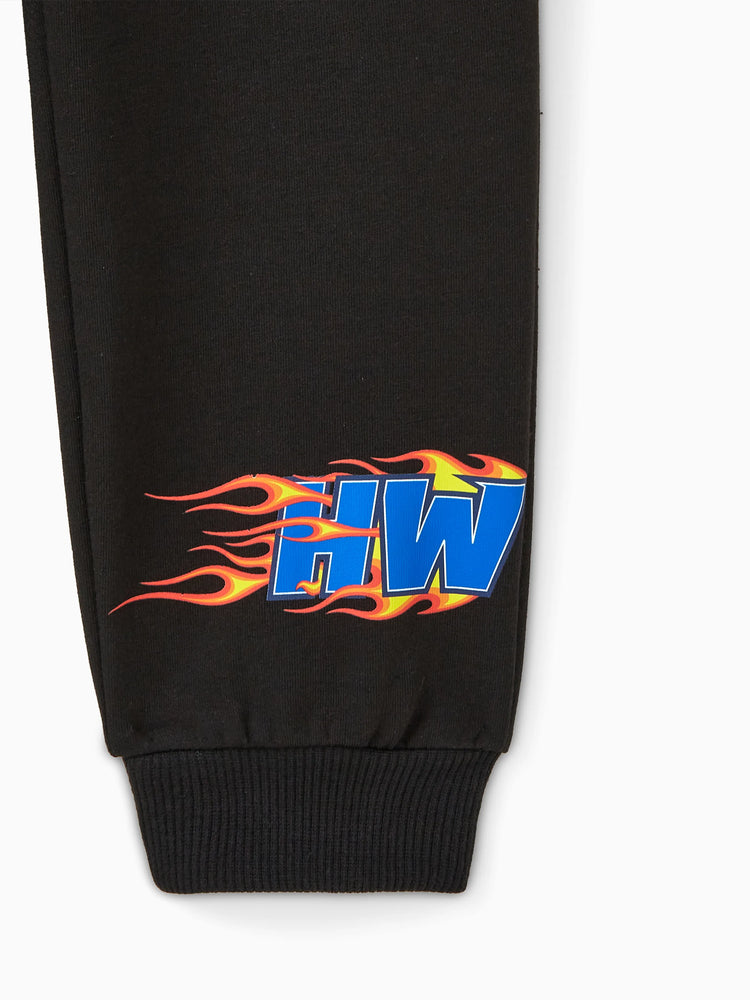 Hot Wheels 2pcs Toddler Boy Vehicle Race Car Print Sweatshirt and Elasticized Cotton Pants Set Black