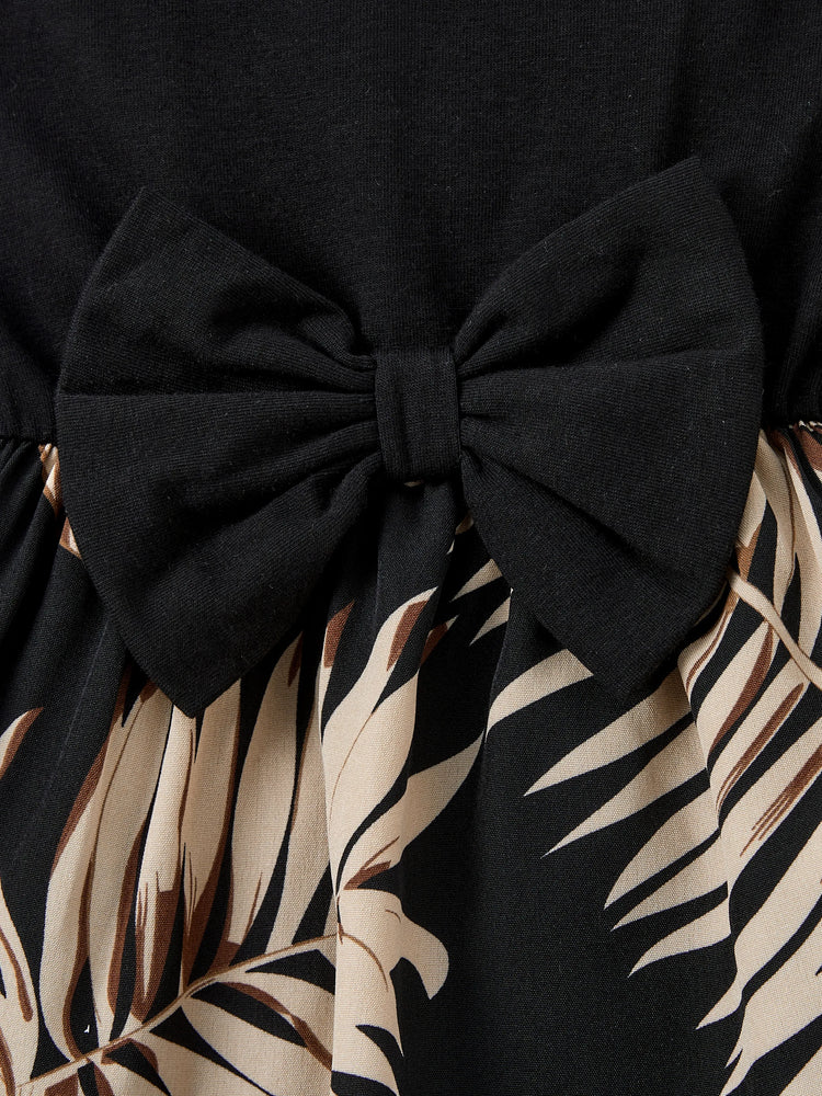 Ensembles assortis pour toute la famille : robes à imprimé floral avec ceinture et hauts à manches courtes unis noirs