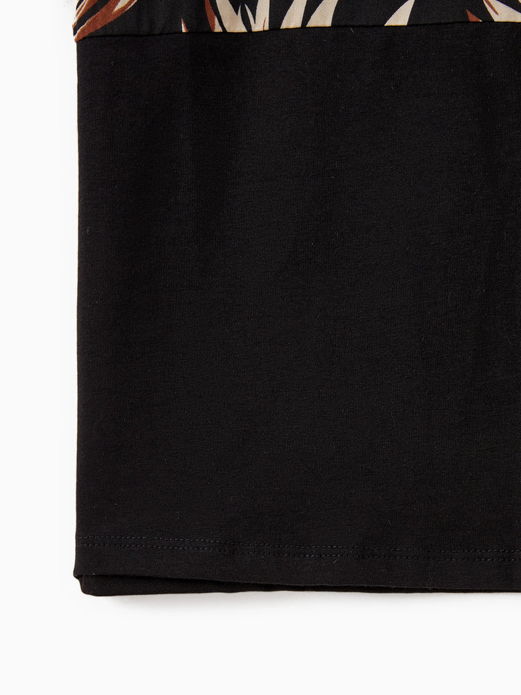 Ensembles assortis pour toute la famille : robes à imprimé floral avec ceinture et hauts à manches courtes unis noirs