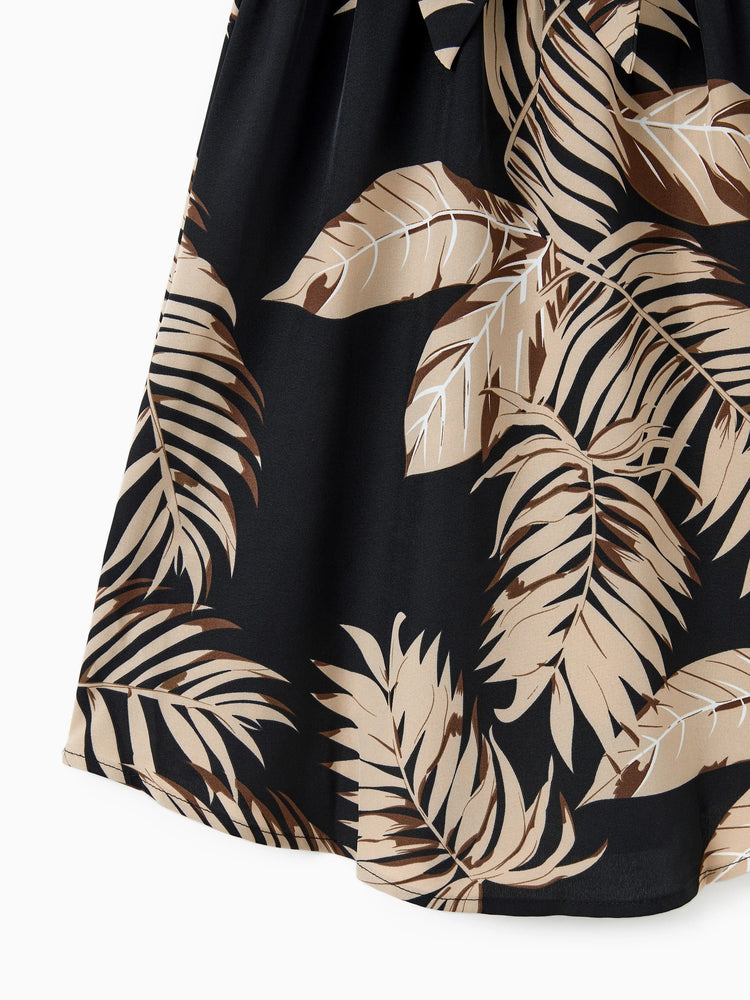 Mommy and Me Family Matching Floral Print Belted Cami Dresses And Solid Short Sleeve Tops Sets Black