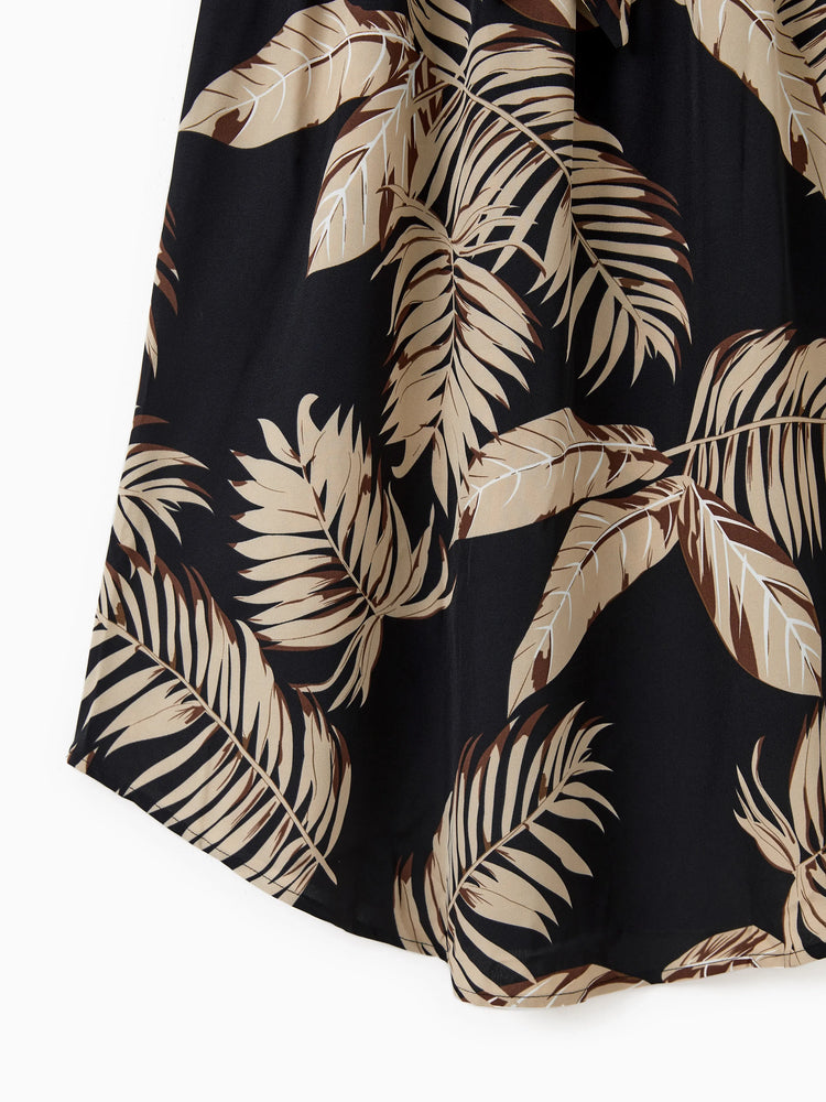 Mommy and Me Family Matching Floral Print Belted Cami Dresses And Solid Short Sleeve Tops Sets Black