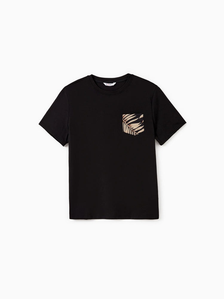 Daddy and Me Family Matching Floral Print Belted Cami Dresses And Solid Short Sleeve Tops Sets Black