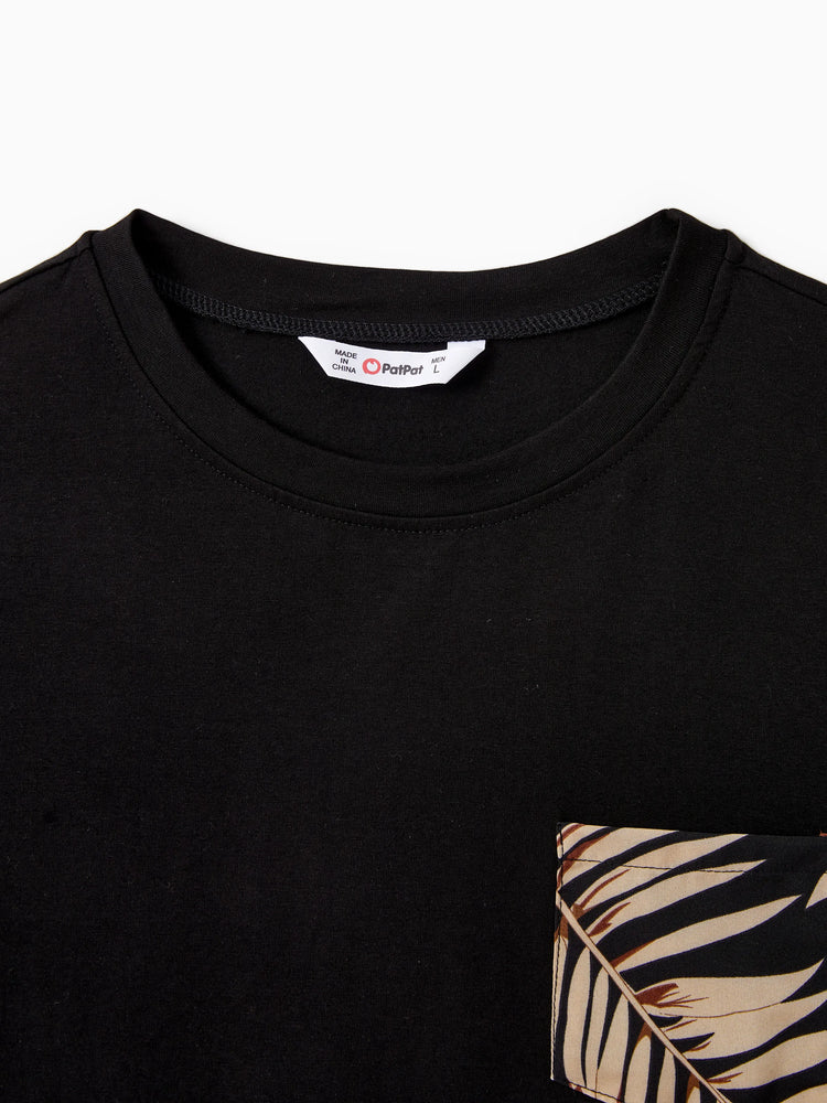 Daddy and Me Family Matching Floral Print Belted Cami Dresses And Solid Short Sleeve Tops Sets Black