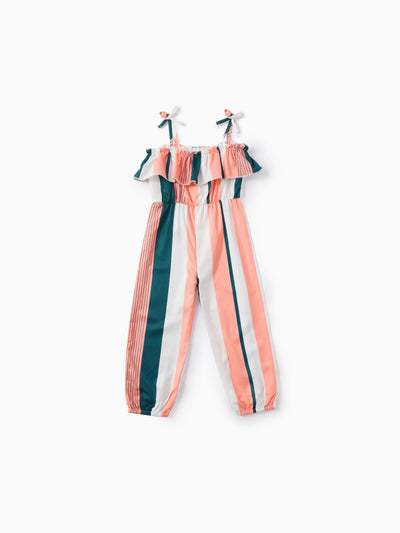 Toddler Girl Colorful Stripe Ruffled Cami Jumpsuit Multi-color
