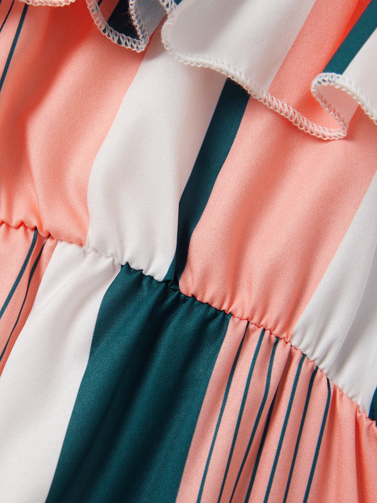Kleinkind Mädchen Bunte Streifen Rüschen Cami Jumpsuit Mehrfarbig