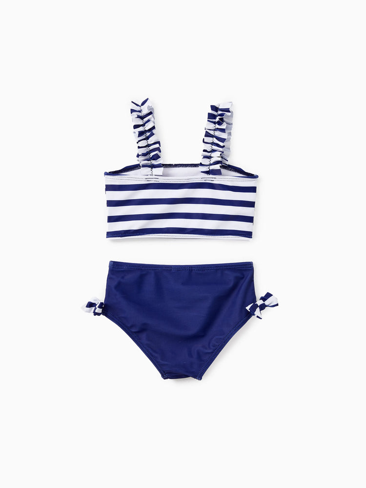 Disney Mickey and Friends Sibling Set Boy/Girl Minnie/Mickey Character Stripped Swimsuit
 Dark Blue