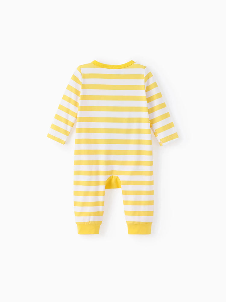 Disney Winnie the Pooh Baby Girl/Boy Stripe & Character Print Long-sleeve Jumpsuit Yellow