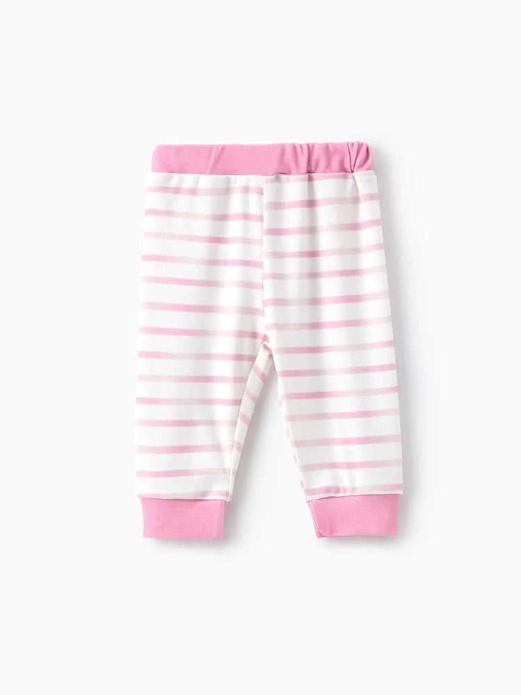 Disney Stitch Baby Girl 2pcs Naia? Character Striped Print Long-sleeve Romper with Pants Set Pink