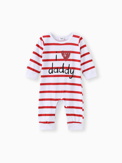 Baby Boy/Girl 95% Cotton Long-sleeve Love Heart Letter Print Stars/Striped Jumpsuit Red