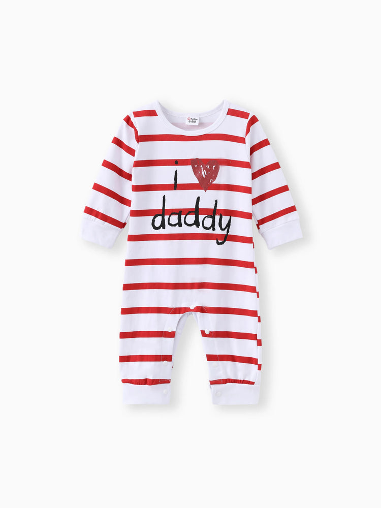 Baby Boy/Girl 95% Cotton Long-sleeve Love Heart Letter Print Stars/Striped Jumpsuit Red