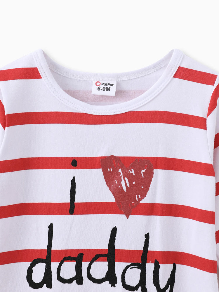 Baby Boy/Girl 95% Cotton Long-sleeve Love Heart Letter Print Stars/Striped Jumpsuit Red