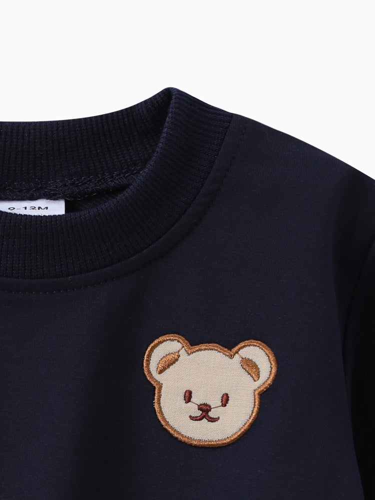 Baby/Toddler Girl/Boy Clothes 2pcs Bear Style Sweatshirt and Pants Set Dark Blue