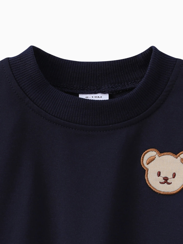 Baby/Toddler Girl/Boy Clothes 2pcs Bear Style Sweatshirt and Pants Set Dark Blue