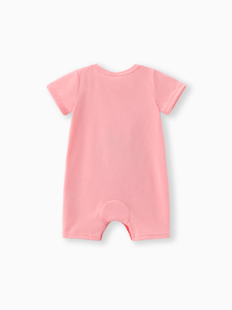 Barboteuse à manches courtes pour bébé fille, imprimé lapin, rose