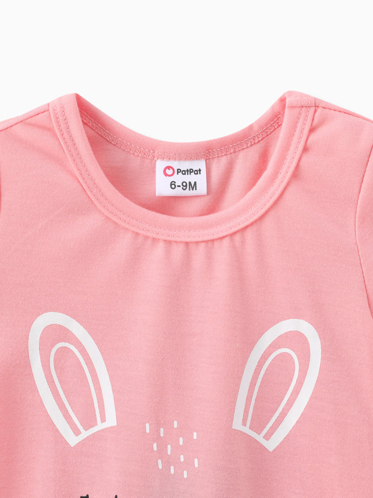 Barboteuse à manches courtes pour bébé fille, imprimé lapin, rose