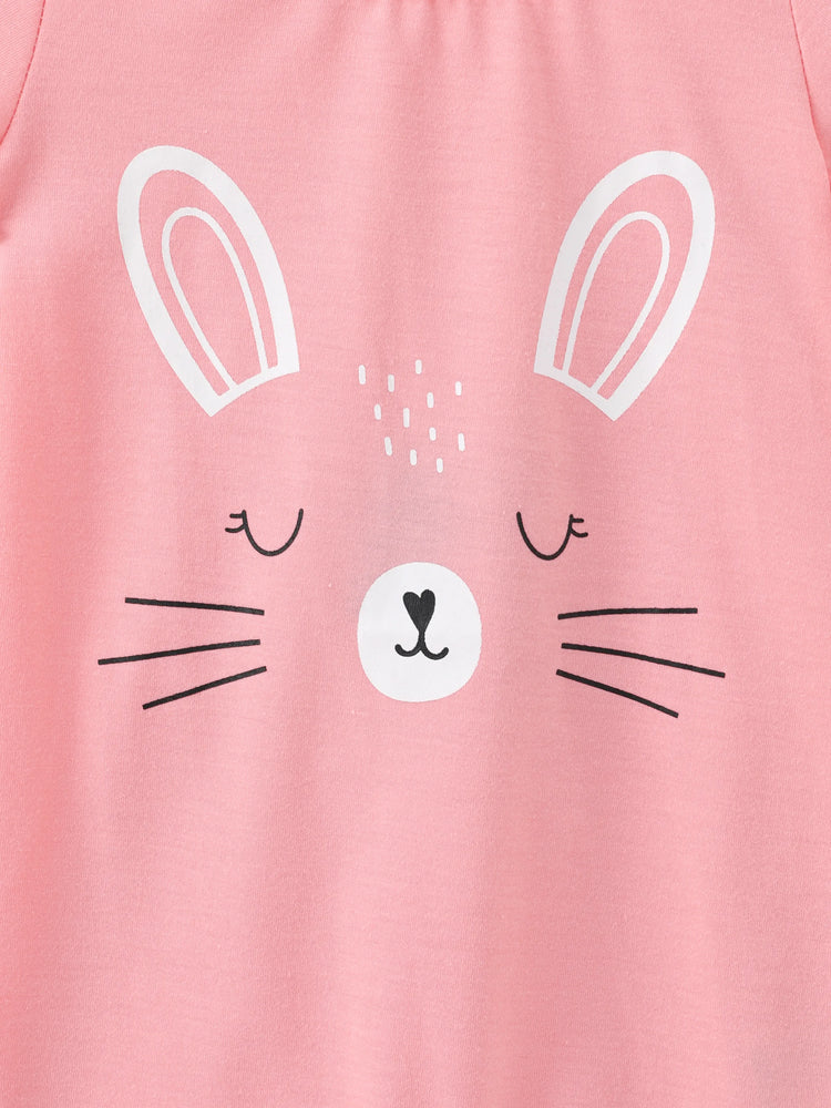 Barboteuse à manches courtes pour bébé fille, imprimé lapin, rose