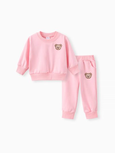 Baby/Toddler Girl Clothes 2pcs Bear Style Sweatshirt and Pants Set Pink
