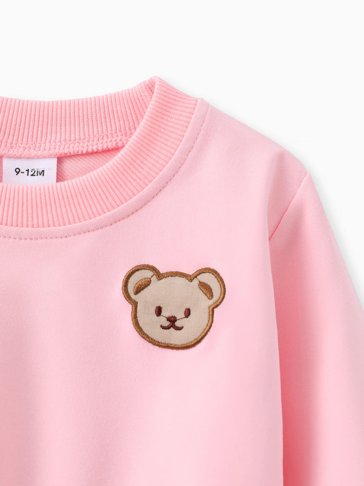 Baby/Toddler Girl Clothes 2pcs Bear Style Sweatshirt and Pants Set Pink