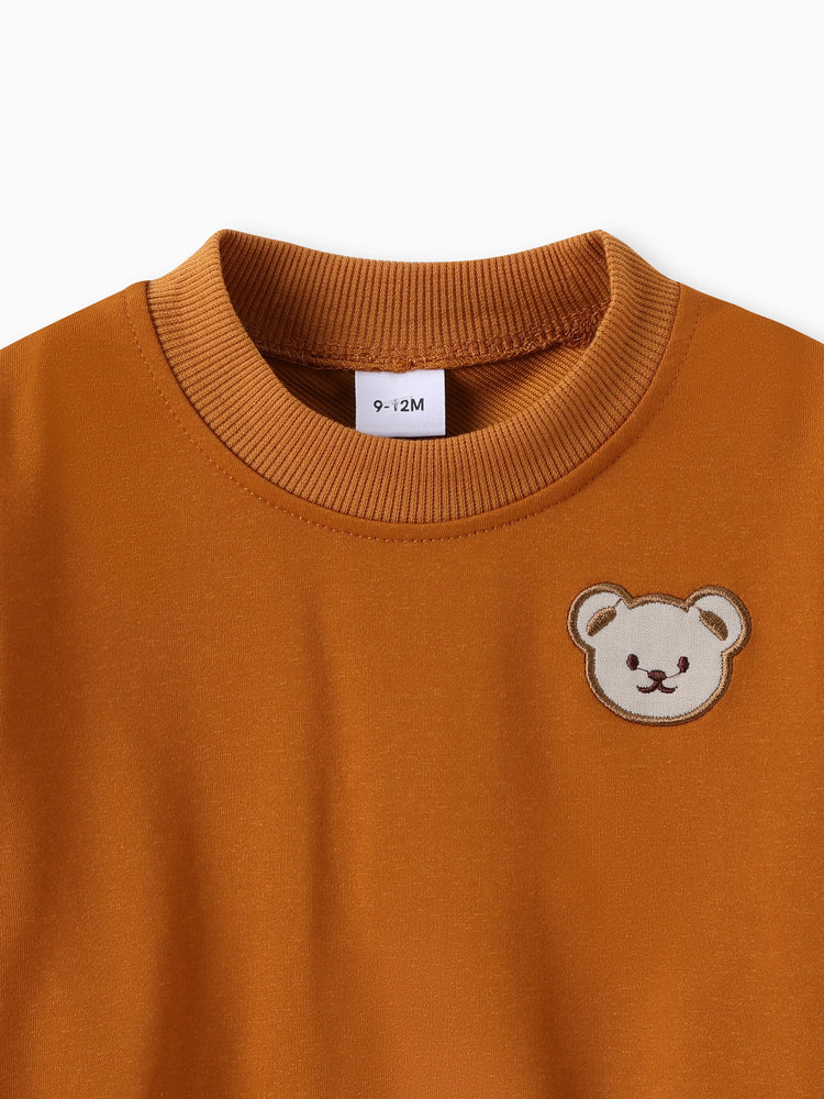 Baby/Toddler Boy Clothes 2pcs Bear Style Sweatshirt and Pants Set Brown