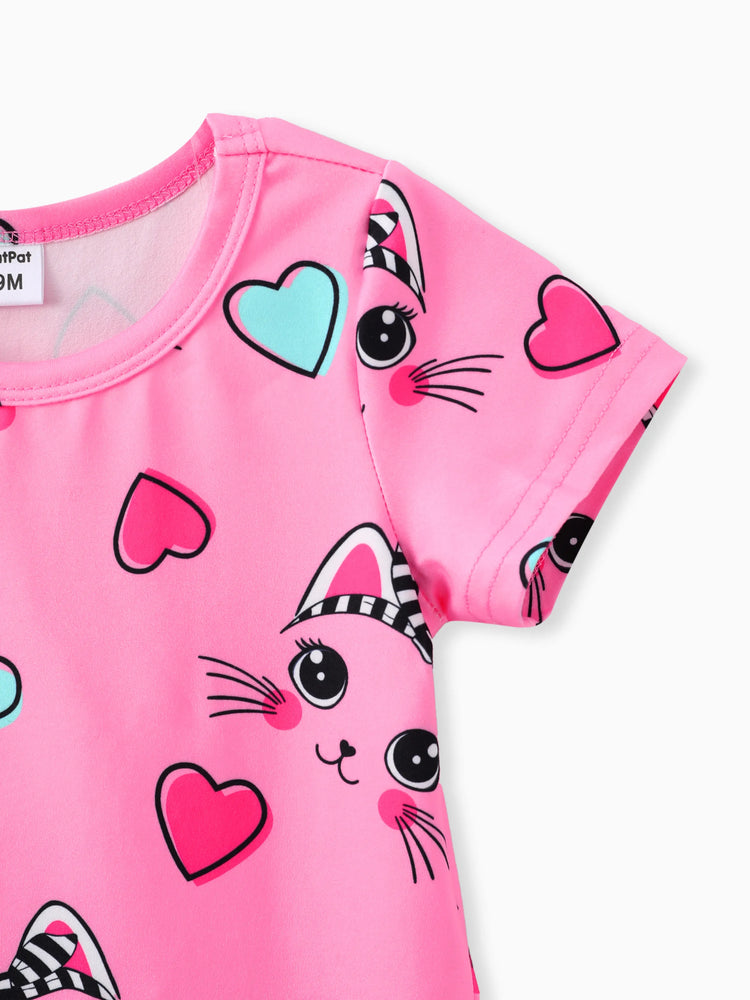 Barboteuse à manches courtes pour bébé fille, imprimé lapin, rose foncé