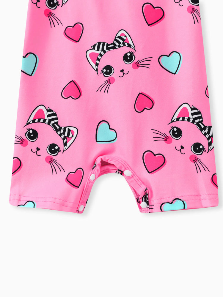 Barboteuse à manches courtes pour bébé fille, imprimé lapin, rose foncé