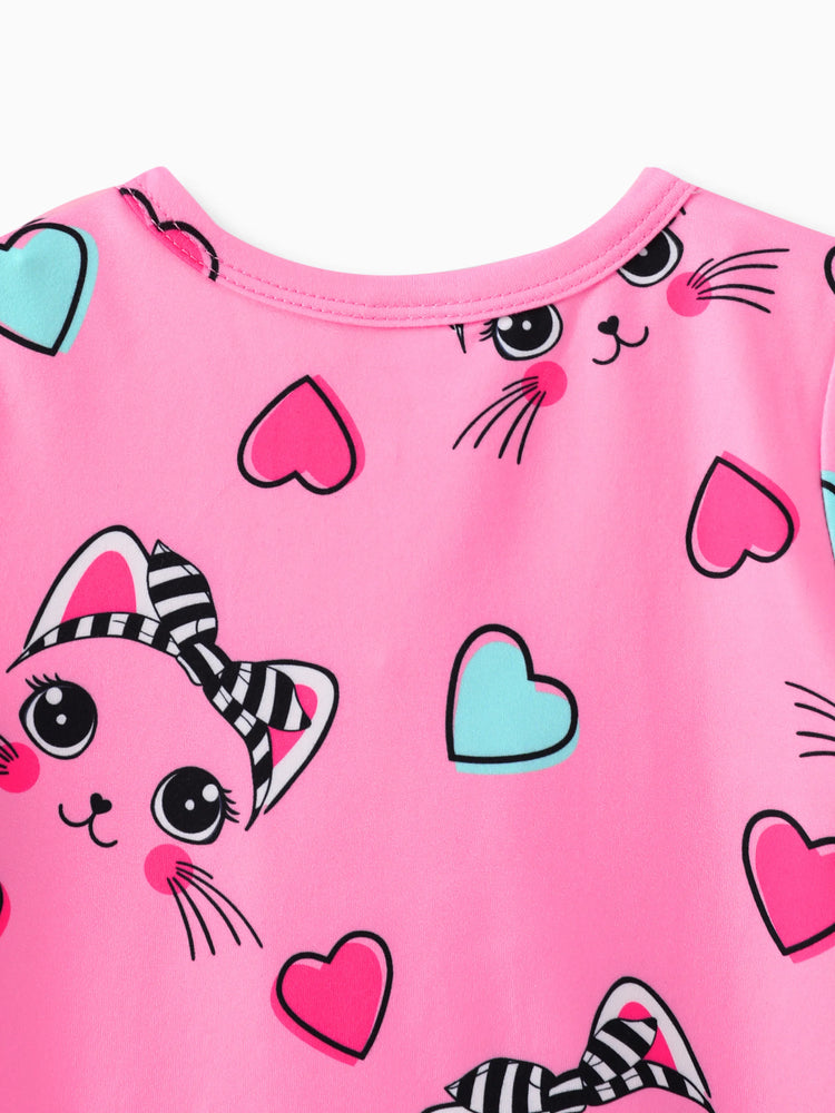 Barboteuse à manches courtes pour bébé fille, imprimé lapin, rose foncé