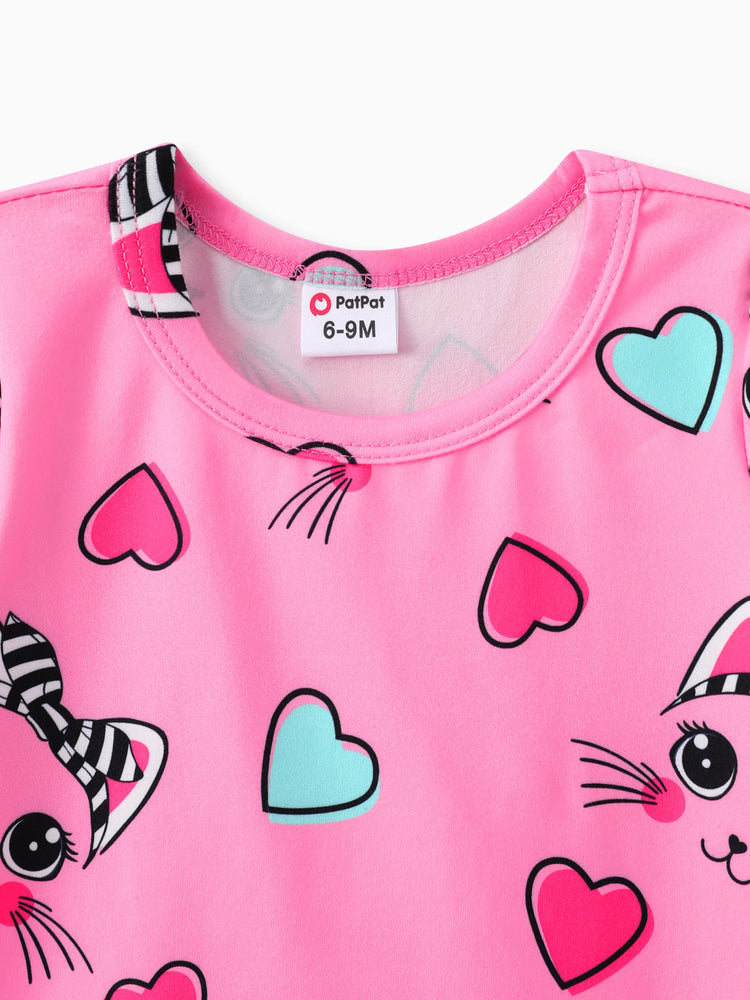 Barboteuse à manches courtes pour bébé fille, imprimé lapin, rose foncé