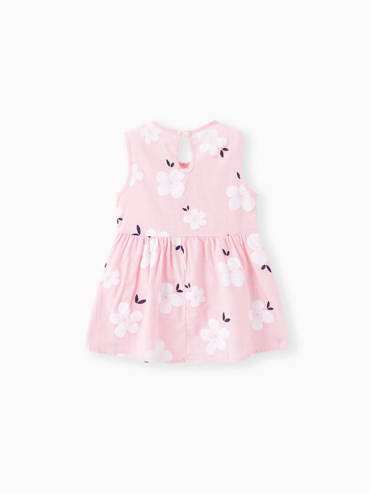 Baby Girl Clothing 100% Cotton Peter Pan Collar Floral Print Tank Dress Light Pink